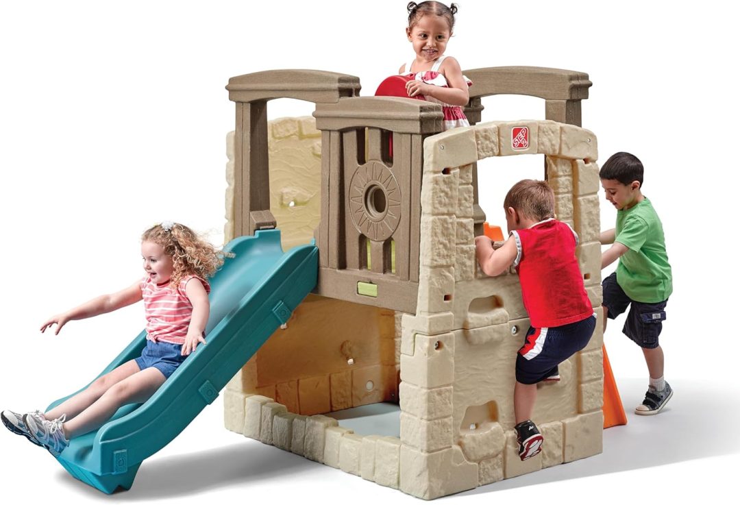 ZenVora Kids Outdoor Playset with Slide & Climbing Wall, Backyard Playground Equipment for Children