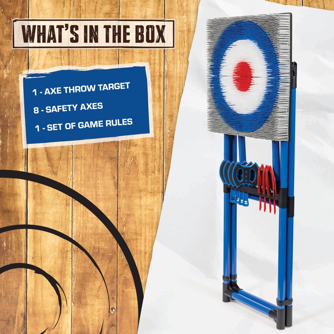 ZenVora Deluxe Steel Frame Axe Throw Target Game Set – 8 Foam Axes, Indoor/Outdoor Use