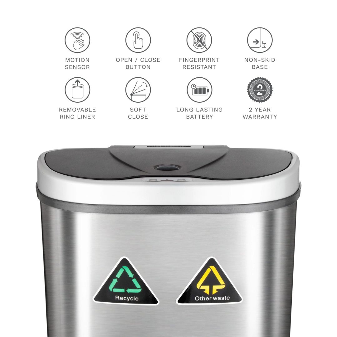 ZenVora 18 Gallon Dual Compartment Motion Sensor Trash Can, Automatic Hands-Free Kitchen Garbage Bin