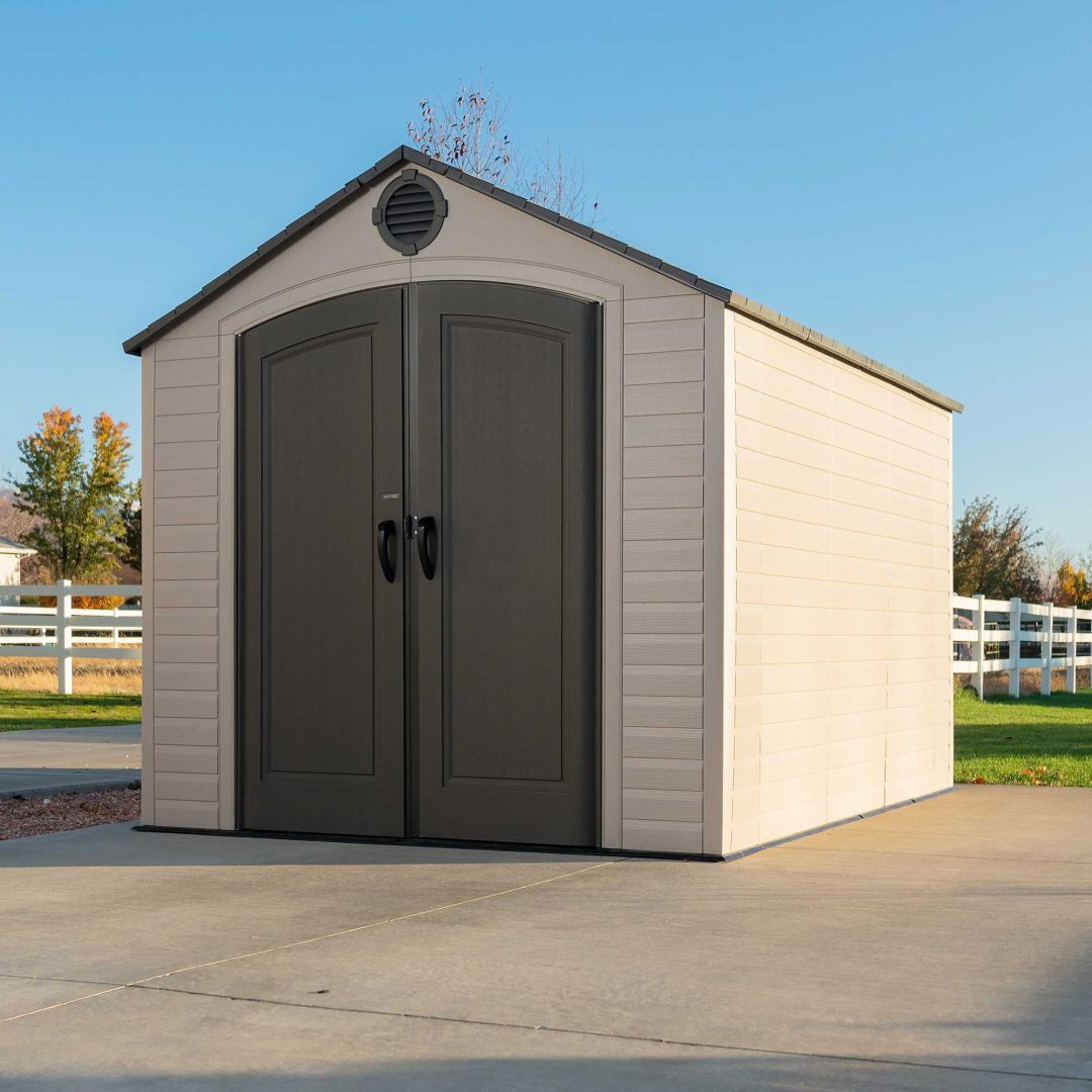 ZenVora Lifetime 8 x 10 ft Outdoor Storage Shed - HDPE Shed with Steel Reinforced Doors and Skylights