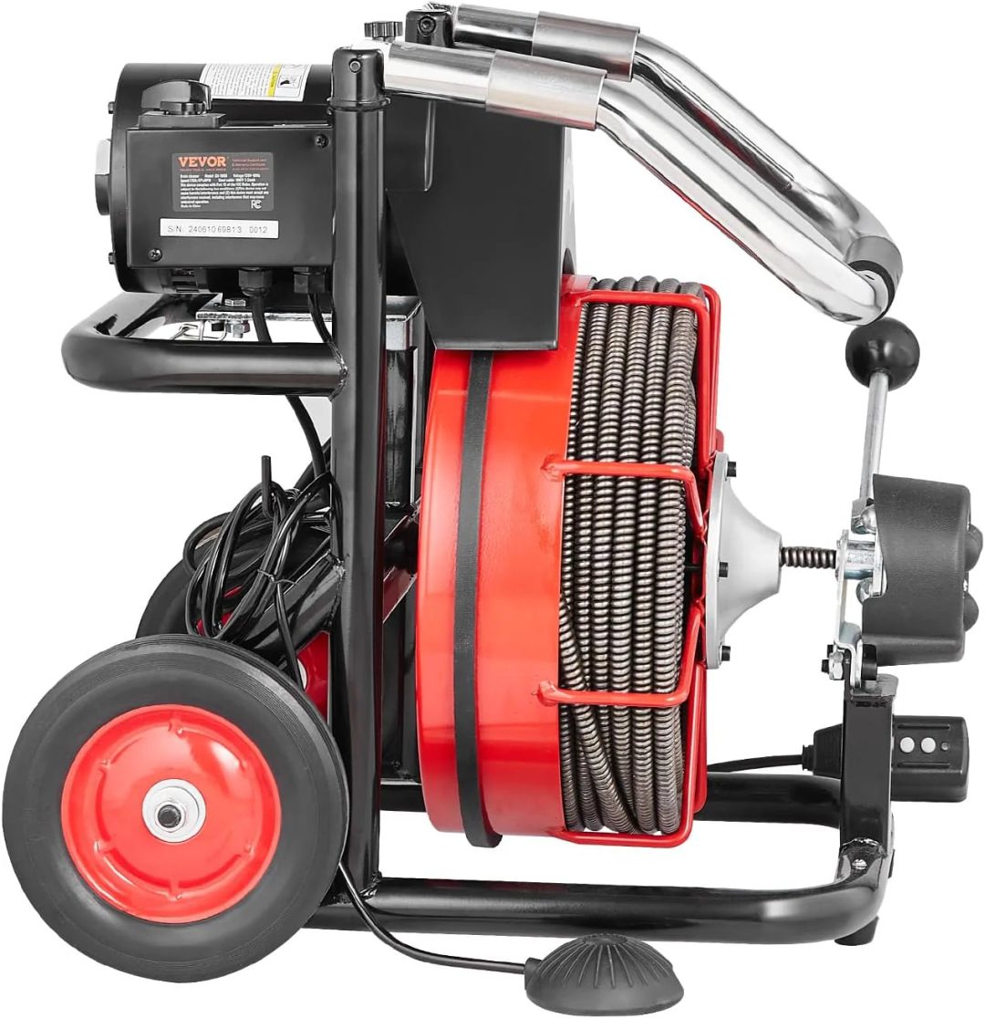 ZenVora 550W Drain Cleaning Machine, 100-Ft. x 1/2-Inch Sewer Snake Auger with 8 Cutters, Wheels and Foot Switch, for 2-4-Inch Pipes