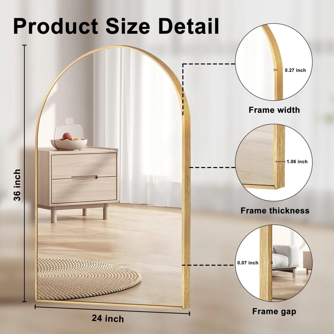 ZenVora Modern Arch Aluminum Bathroom Wall Mirror, Wall Mounted Vanity Mirror for Bathroom, Bedroom and Home Decor