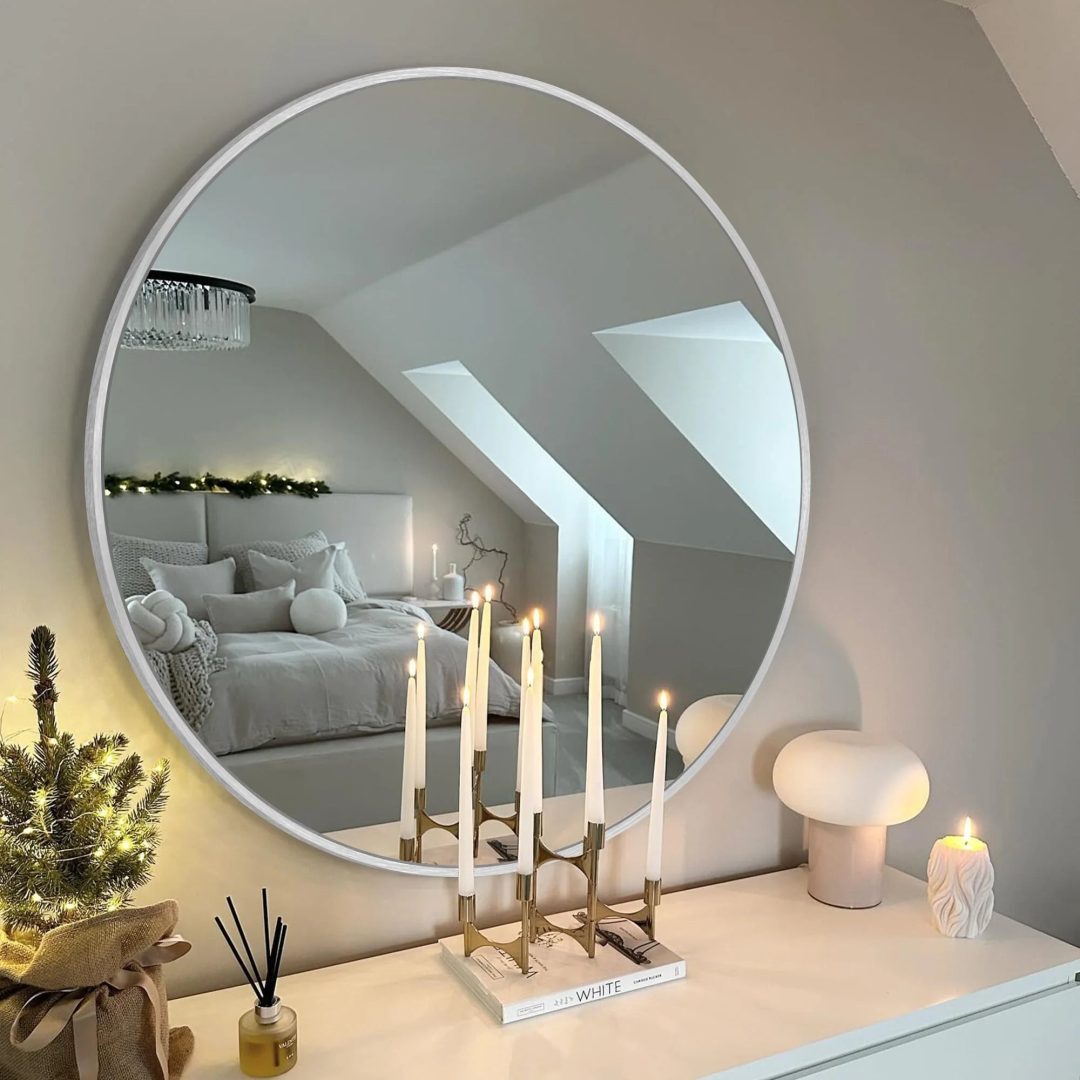 ZenVora Modern Round Bathroom Vanity Mirror, Wall Mounted Circular Mirror for Bathroom, Bedroom and Home Decor