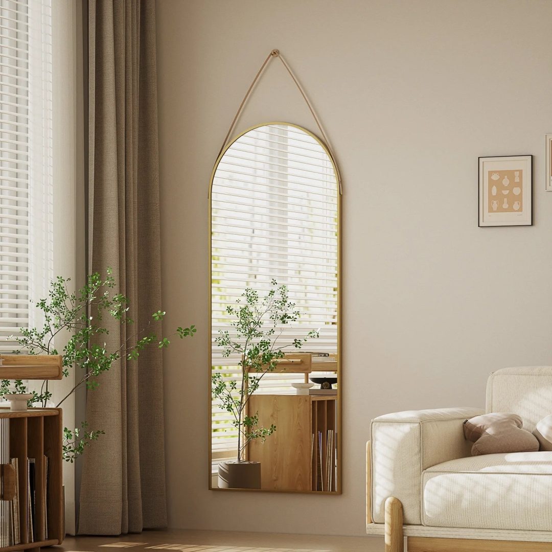 ZenVora 48 x 16 Inch Full Length Wall Mirror with Leather Strap, Hanging Full Body Mirror for Bedroom, Entryway and Home Decor
