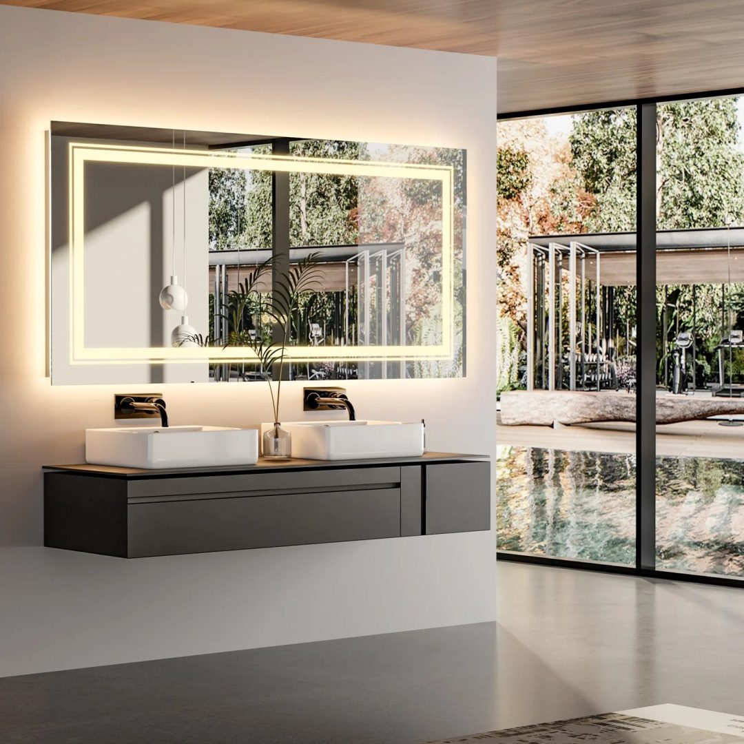 ZenVora Extra Large LED Lighted Bathroom Mirror, Anti-Fog Wall Mounted Vanity Mirror with 3 Colors