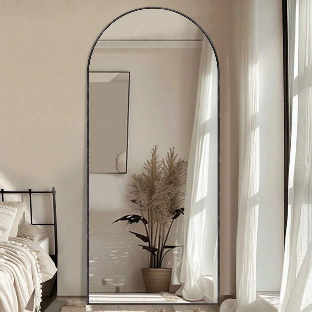 ZenVora Modern Arched Full Length Floor Mirror, Aluminum Alloy Frame Standing Full Body Mirror