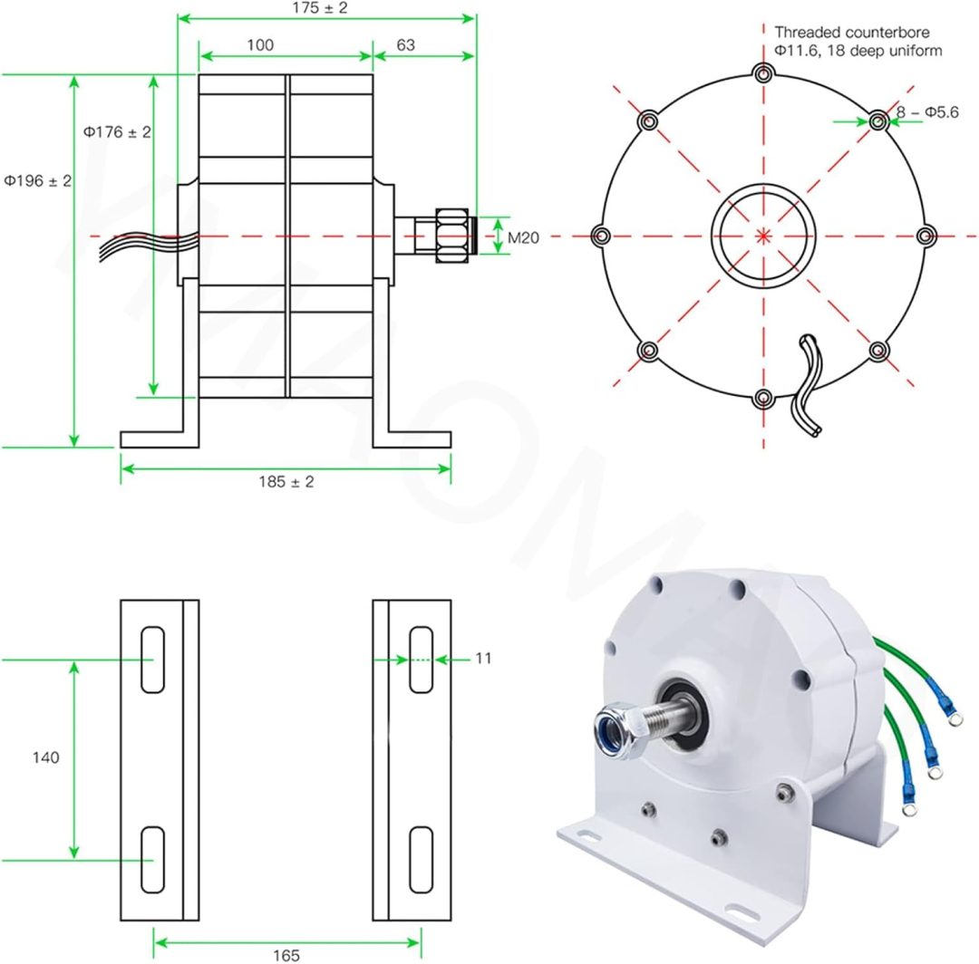 ZenVora 12,000W Low-RPM Permanent Magnet Generator, 12V/24V/48V/120V/220V Gearless Generator Motor for Wind Turbine, Water Turbine and DIY Power Generation