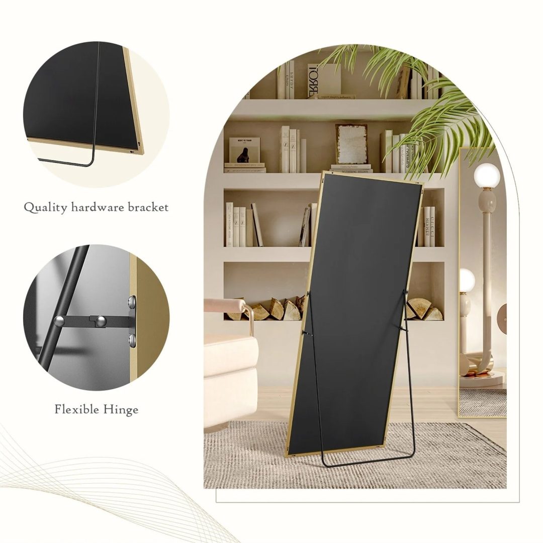 ZenVora Full Length Mirror with Stand, Aluminum Alloy Frame Full Body Floor Mirror for Bedroom and Cloakroom