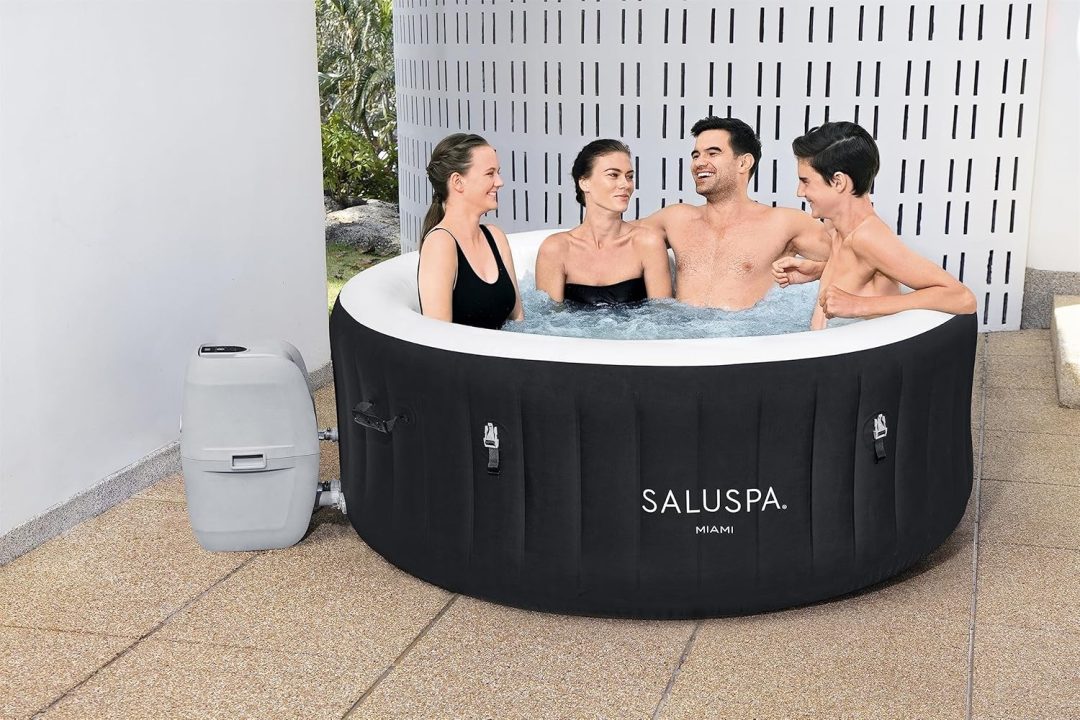 ZenVora 71 x 26-Inch Inflatable Hot Tub Spa for 2-4 Persons, Portable, with 2 Covers, Black