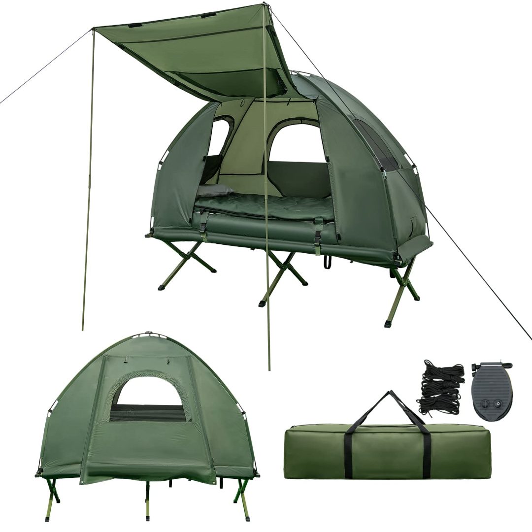 ZenVora 5-in-1 Folding Camping Cot – Tent with Air Mattress, Pillow & Sleeping Bag