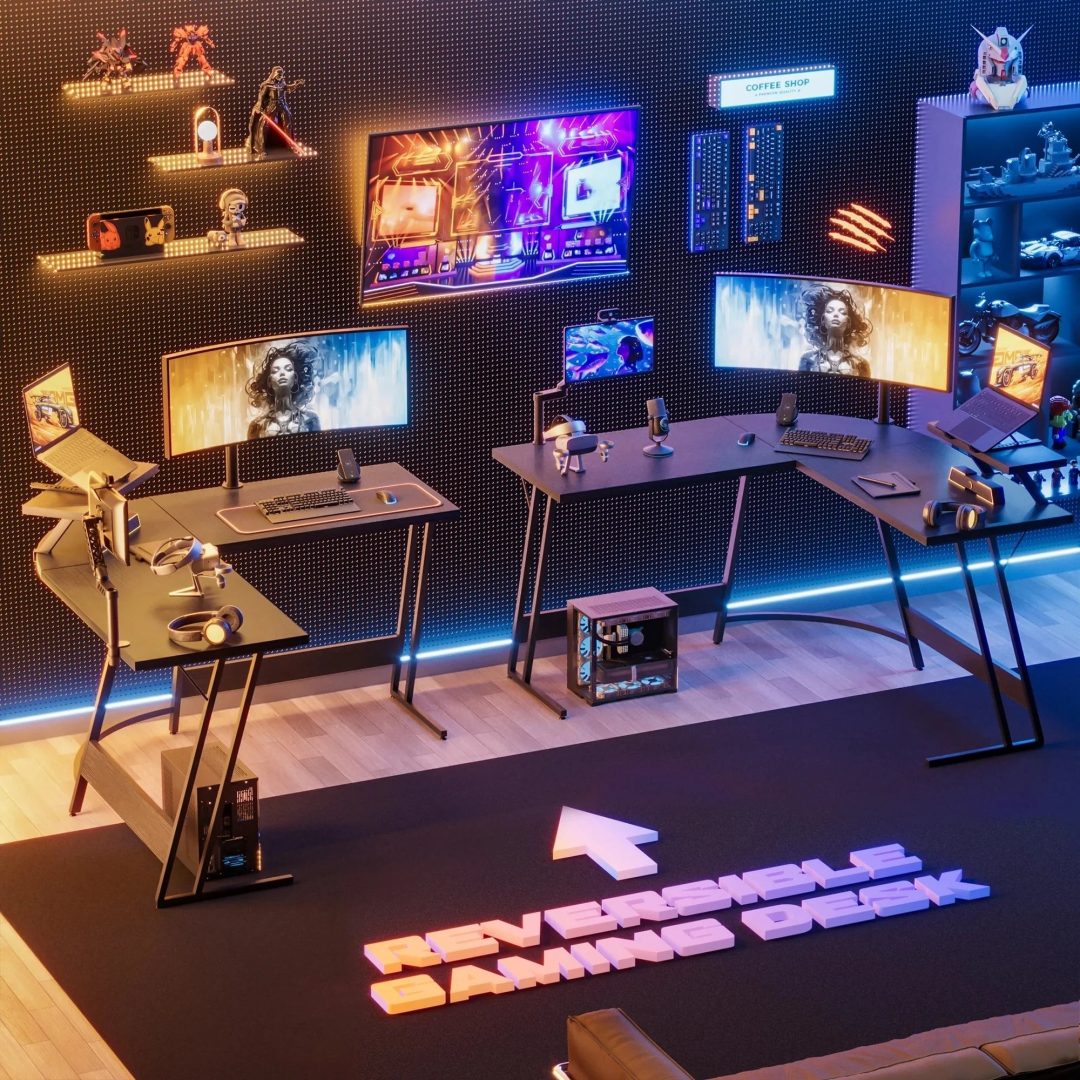 ZenVora L-Shaped Gaming Desk, Computer Corner Desk and Office Writing Desk for Home