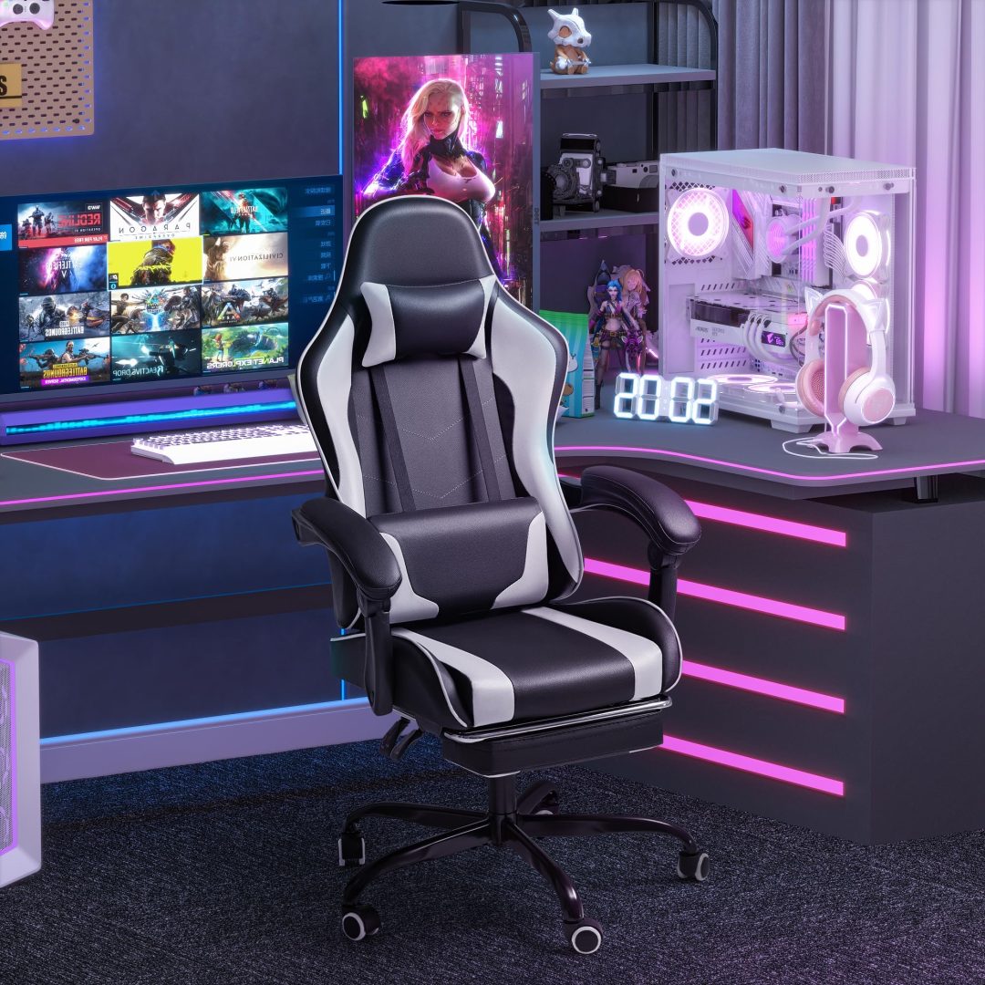 ZenVora Ergonomic Gaming Chair with Footrest and Massage Support, Reclining Computer Chair for Gaming Room and Home Office