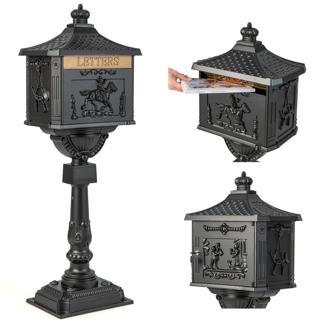 ZenVora Cast Aluminum Mailbox with Post – Rustproof Weather-Resistant Mailbox Set