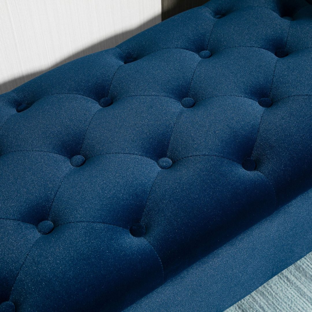ZenVora Button-Tufted Storage Ottoman Bench, Upholstered Bed Bench with Rolled Armrests for Bedroom, Living Room and Hallway