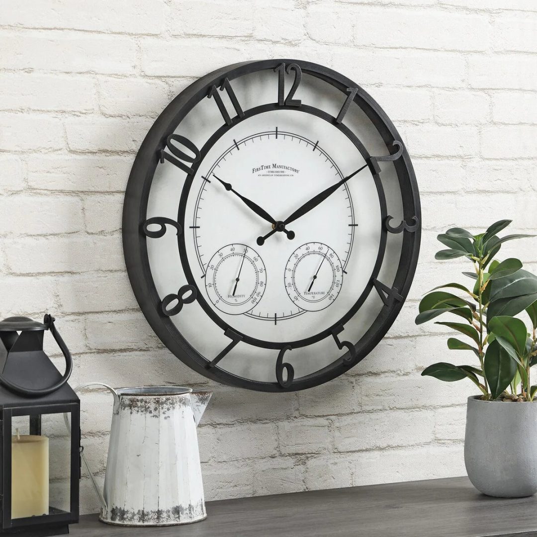 ZenVora 18" Bronze-Tone Outdoor Wall Clock, Weather-Resistant Plastic, Farmhouse Style