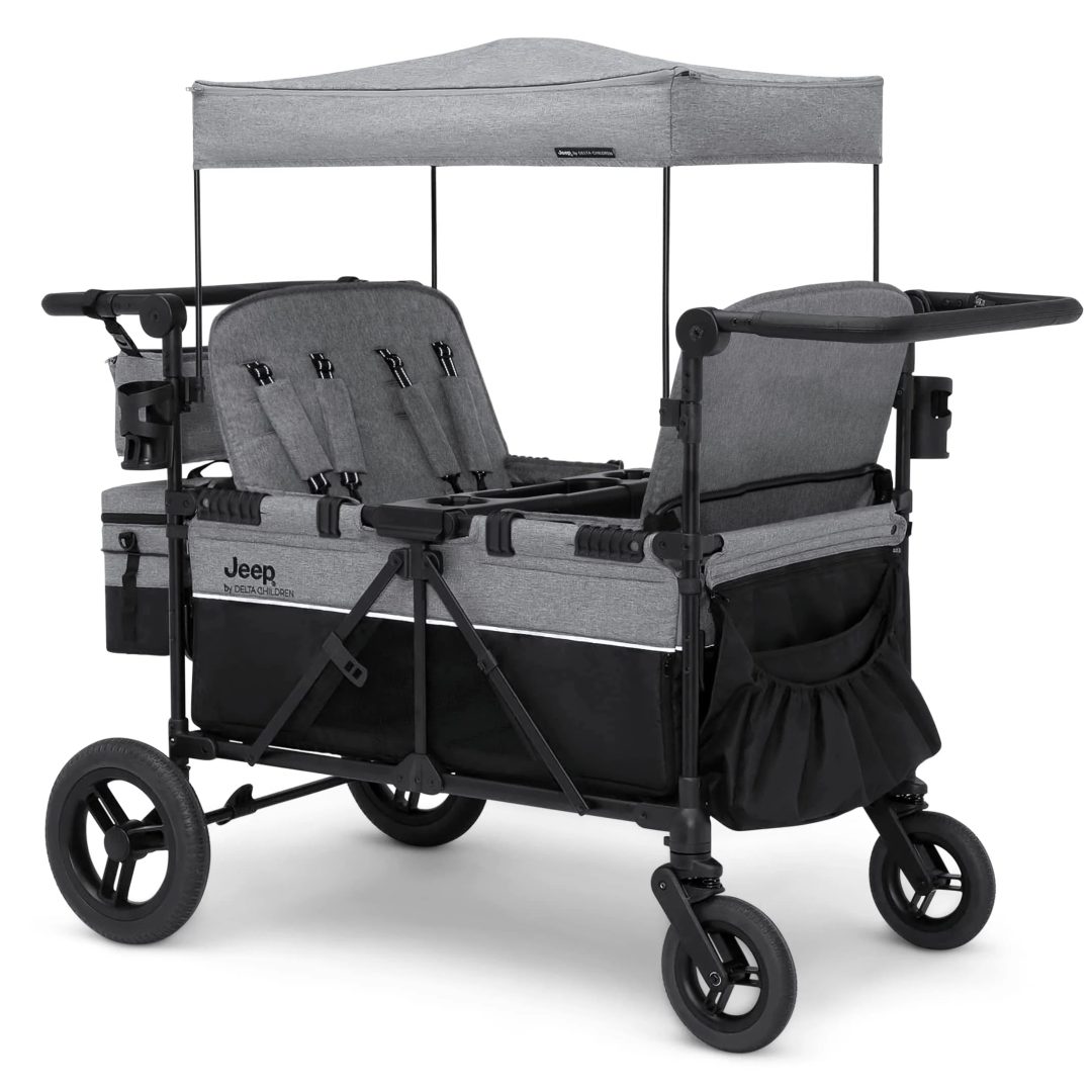 ZenVora Convertible 4-Kid Wagon Stroller with 5 Seating Options, Canopy, Storage, Cooler & Safety Harnesses