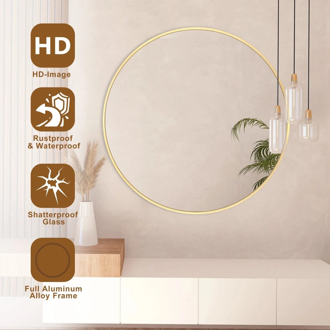 ZenVora Modern Round Bathroom Vanity Mirror, Wall Mounted Circular Mirror for Bathroom, Bedroom and Home Decor