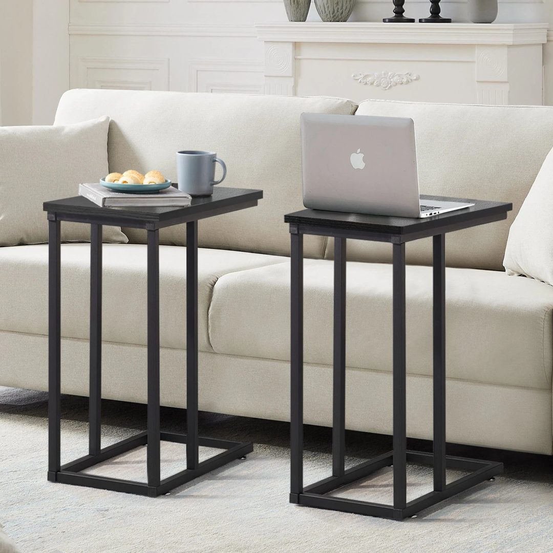 ZenVora Set of 2 C-Shaped Sofa Side Tables, Small End Tables for Living Room, Bedside and TV Tray