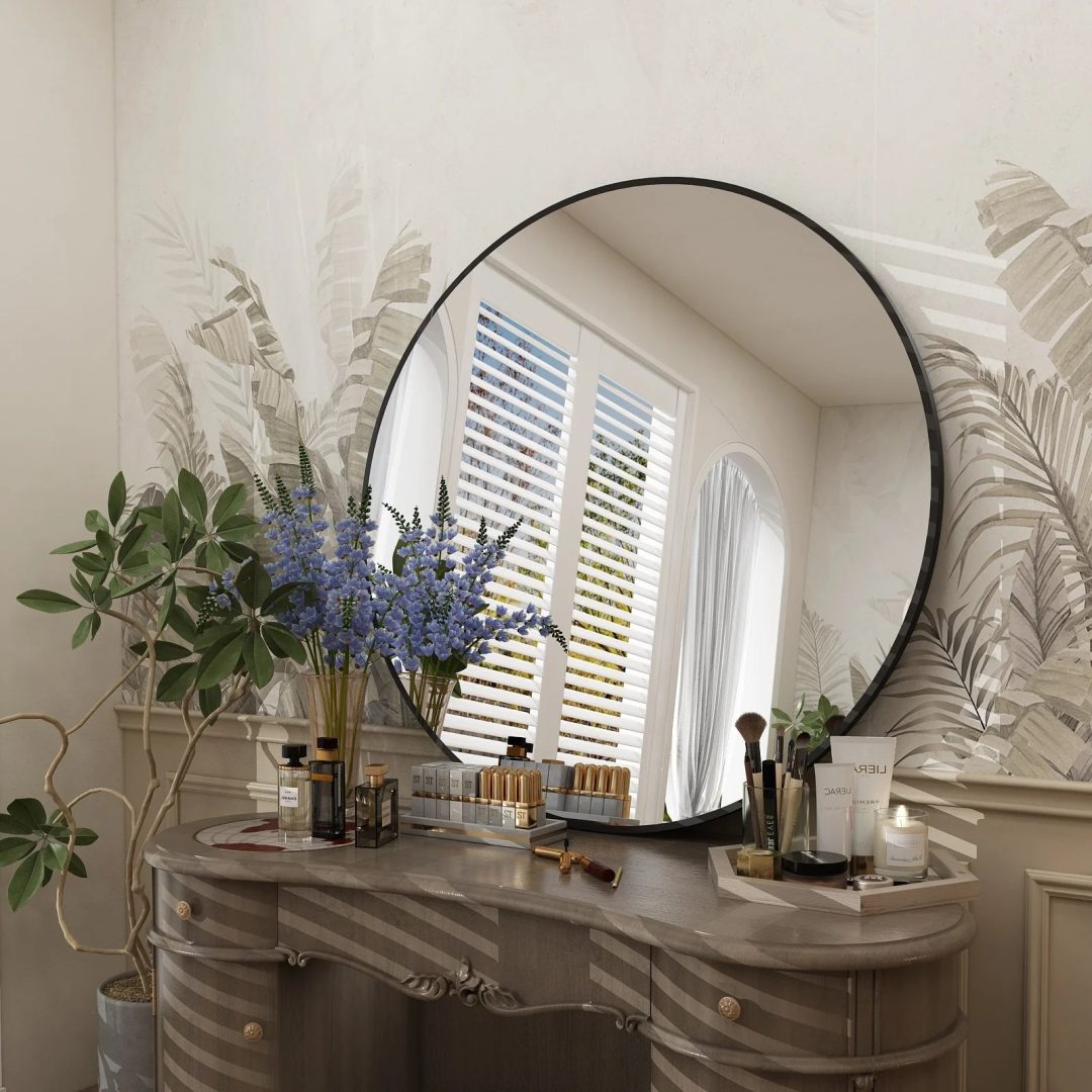 ZenVora Round Metal Black Frame Bathroom Vanity Mirror, Wall Mounted Decorative Mirror