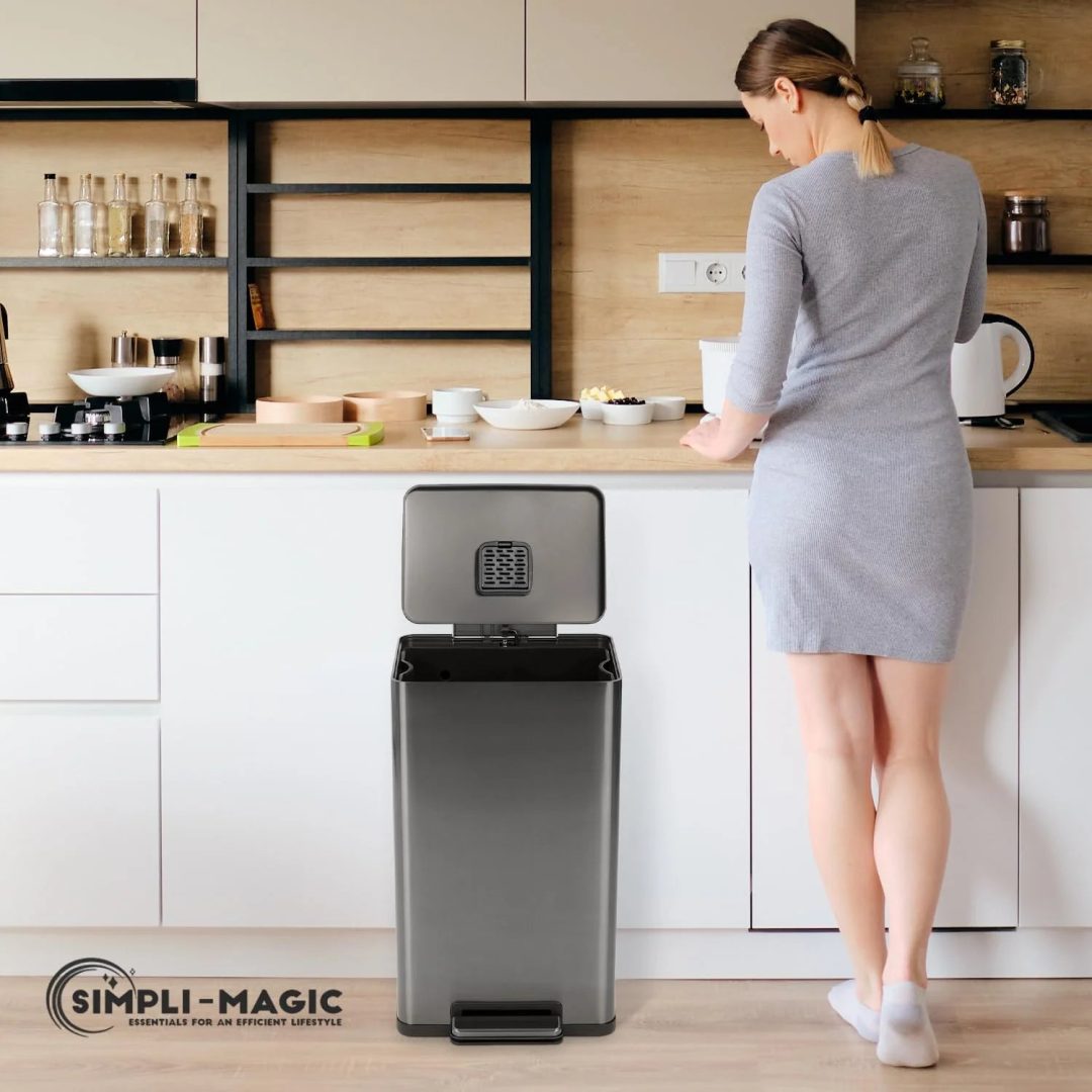 ZenVora 13.2 Gallon Step Trash Can, Hands-Free Kitchen Garbage Bin with Odor Control