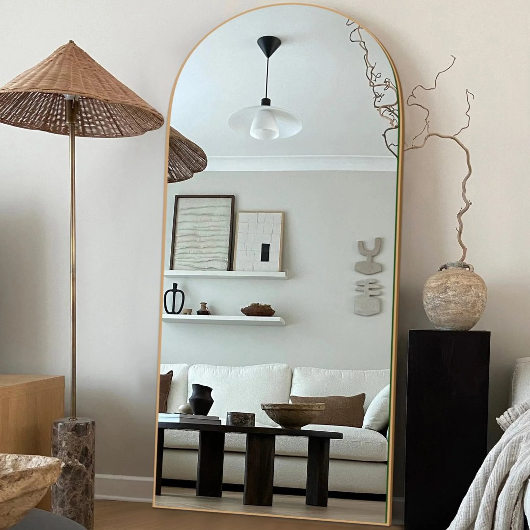 ZenVora Arched Full Length Wood Floor Mirror, Full Body Standing and Wall Mounted Mirror for Bedroom, Living Room and Home Decor
