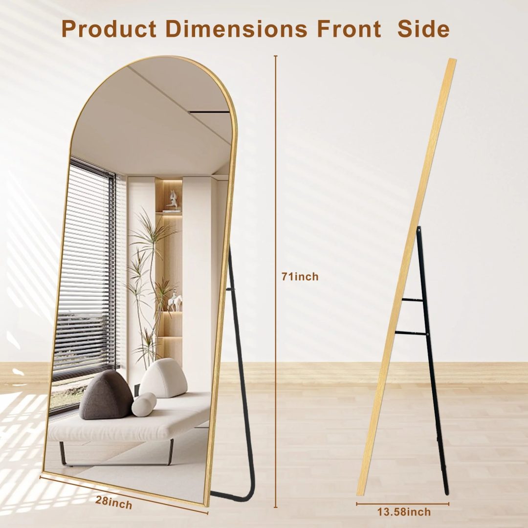 ZenVora Modern Arched Full Length Floor Mirror, Aluminum Alloy Frame Standing Full Body Mirror