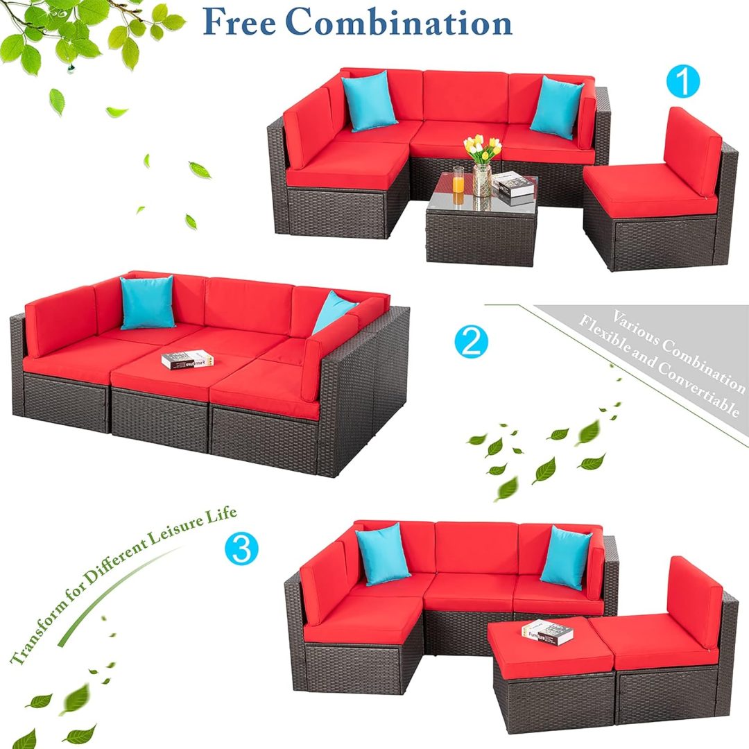 ZenVora 5-Piece All-Weather Patio Furniture Set with Ottoman, Outdoor Wicker Conversation Sofa Set with Cushions for Garden, Deck & Backyard