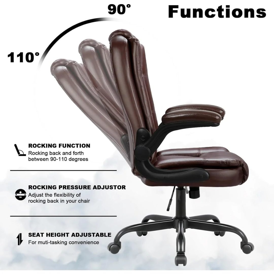 ZenVora Big and Tall Ergonomic Office Chair, High Back Leather Executive Computer Chair with Padded Flip-Up Arms