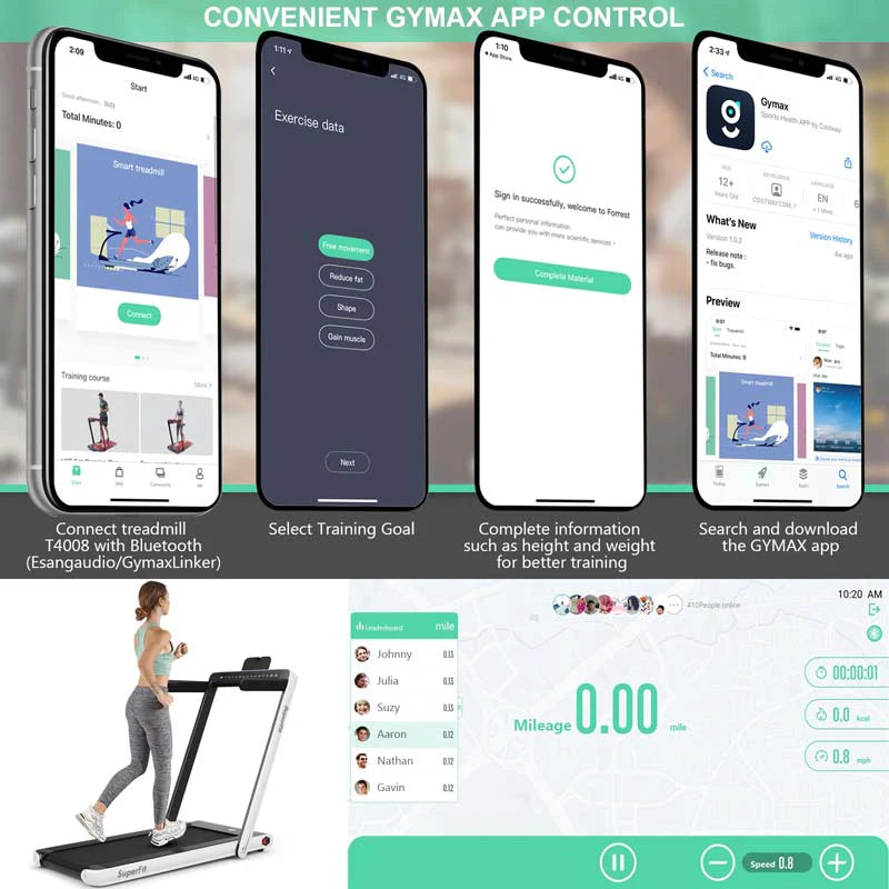 ZenVora 2-in-1 Folding Electric Treadmill, 2.25 HP, Under-Desk, with Dual Display and Smart App Control