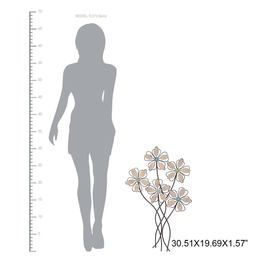 ZenVora Metal Wall Decor with 5 Flowers, Decorative Floral Wall Hanging Sculpture for Living Room, Bedroom and Home Decoration