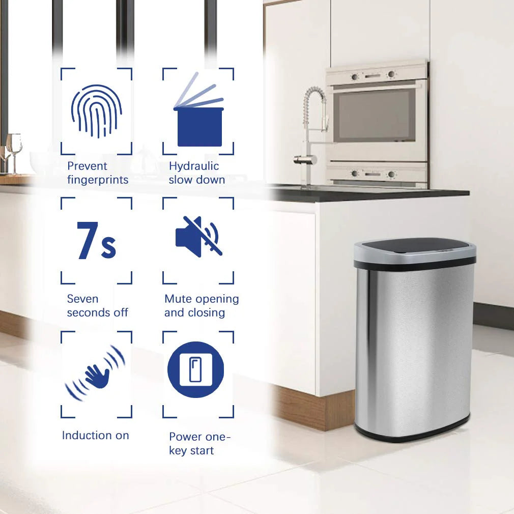 ZenVora 13 Gallon Automatic Kitchen Trash Can with Lid, Touchless Motion Sensor Garbage Bin