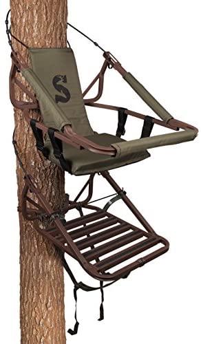 ZenVora Lightweight Aluminum Climbing Treestand with Padded Seat, 300 Lb. Capacity, Safety Harness Included