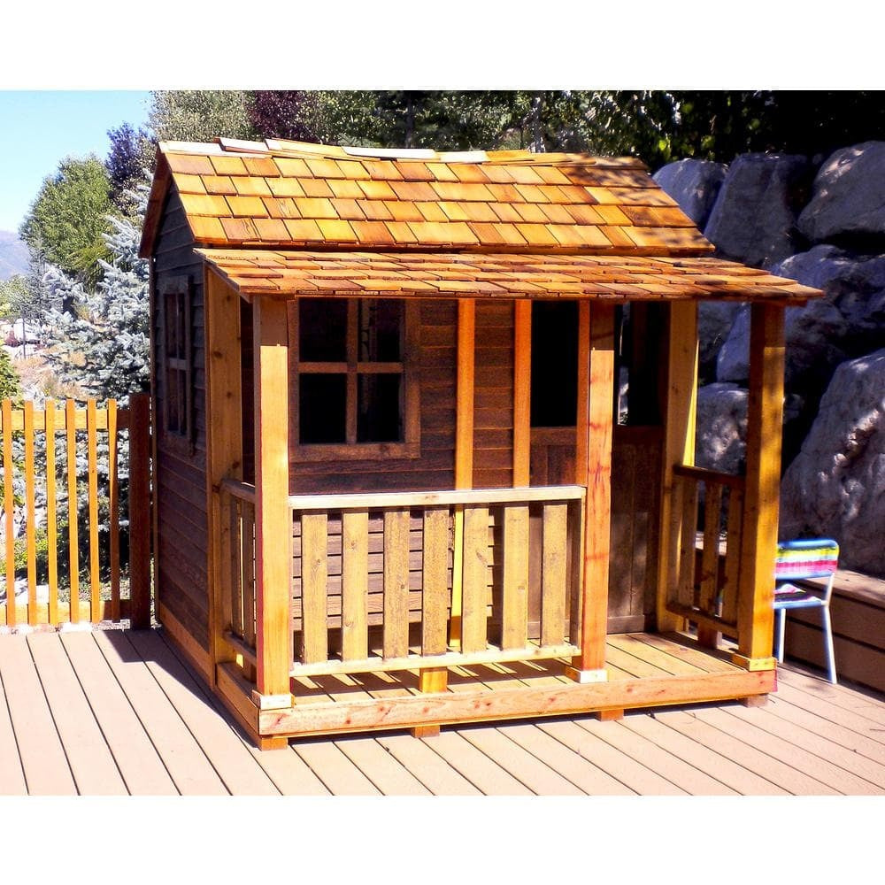 ZenVora Little Squirt 6x6 ft Wooden Playhouse for Kids, Western Red Cedar Outdoor Playhouse with Screened Windows, Dutch Door & Floor Included