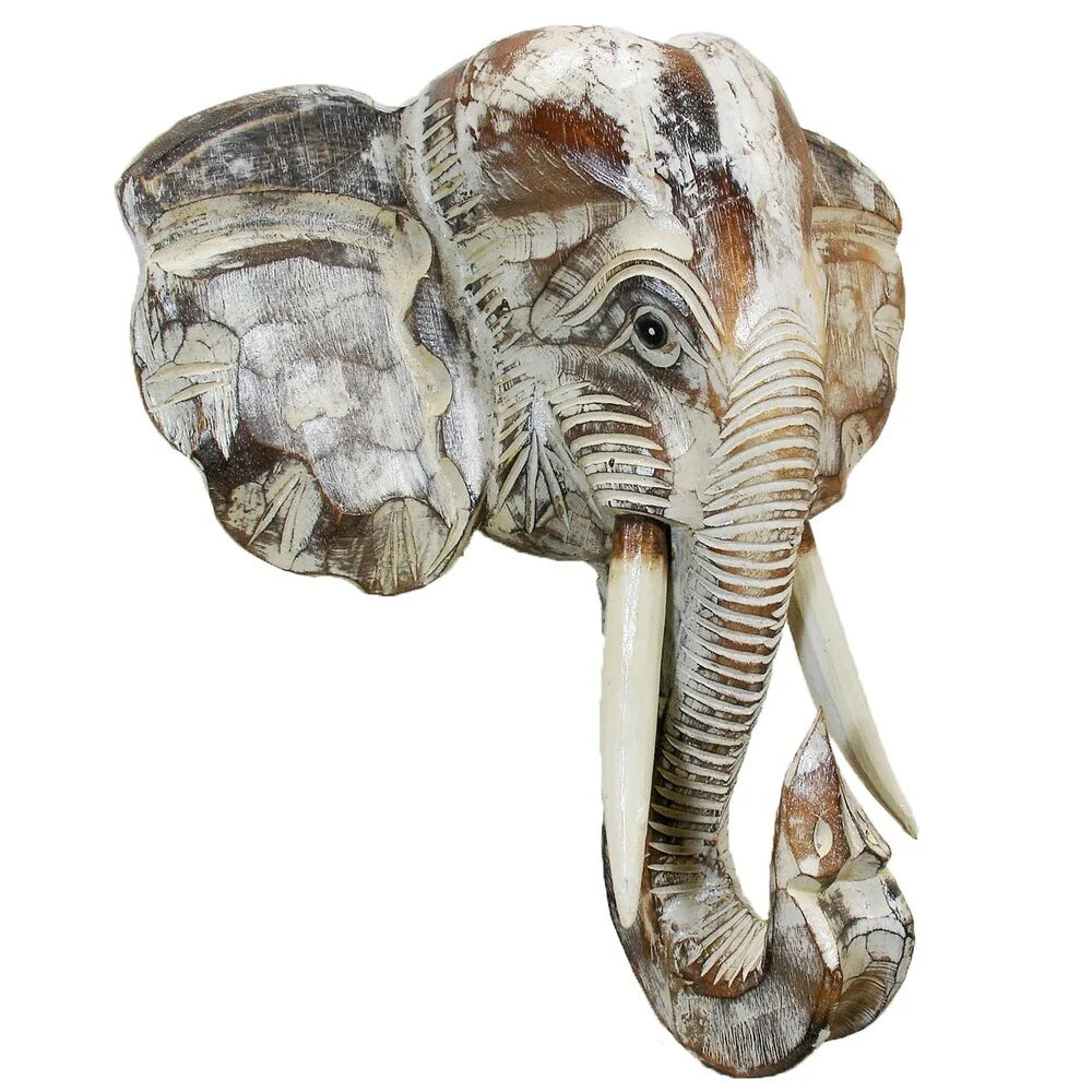 ZenVora Wooden Elephant Head Wall Decor, Decorative Animal Sculpture Wall Art for Living Room, Bedroom and Home Decoration