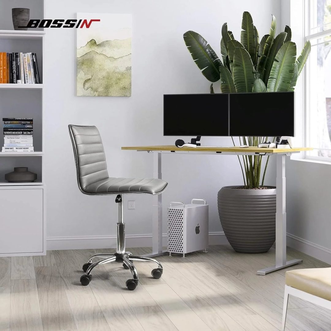 ZenVora Adjustable Mid-Back Armless Swivel Office Chair, Ribbed Task and Vanity Chair for Small Spaces