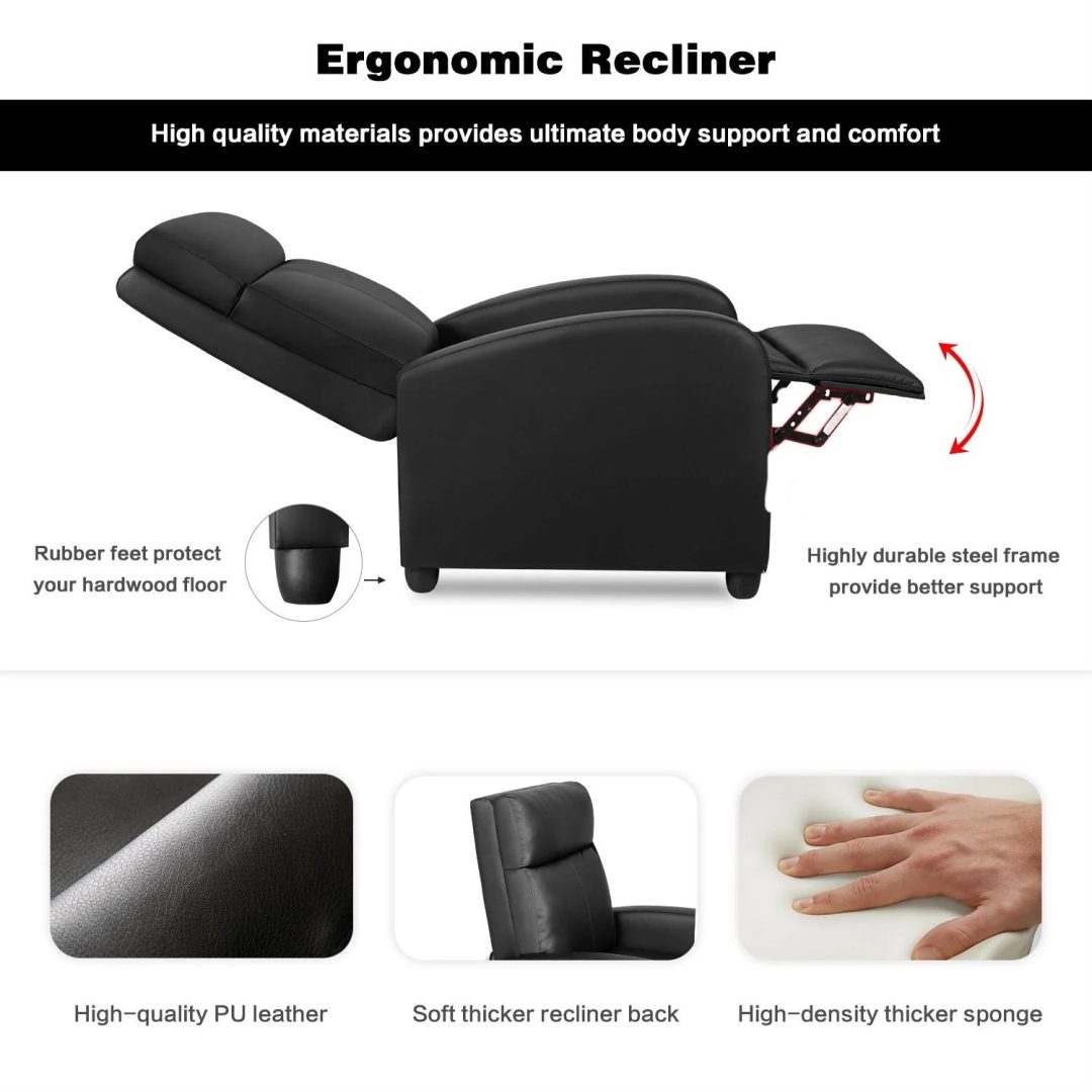 ZenVora PU Leather Recliner Chair, Single Living Room Sofa Lounge Chair with Reclining Function
