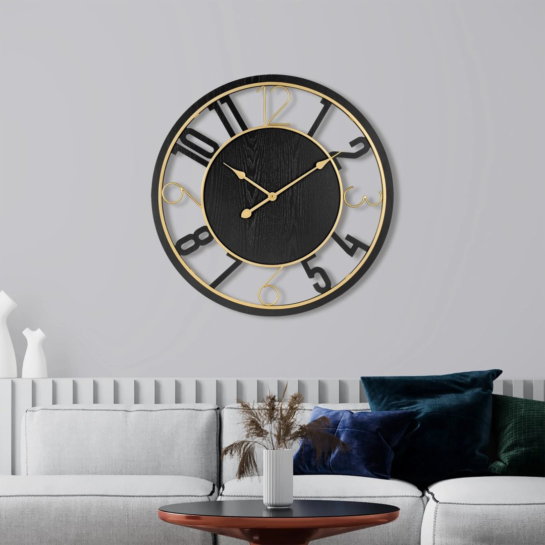 ZenVora 24 Inch Round Wooden Wall Clock, Modern Analog Clock with Numeral Design, Battery Operated