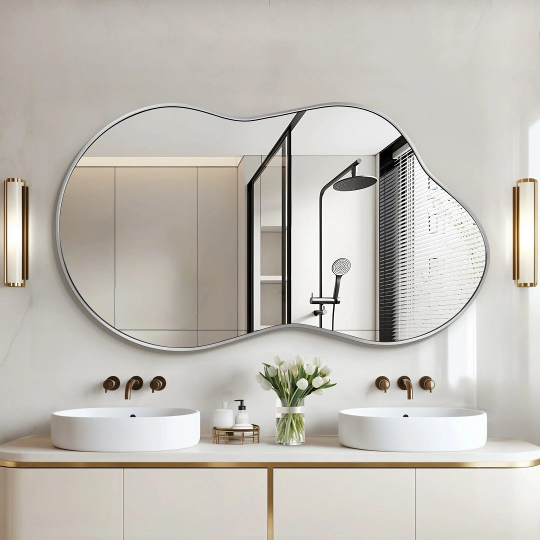 ZenVora Asymmetrical Irregular Wall Mirror, Modern Decorative Accent Mirror for Living Room, Bedroom and Entryway