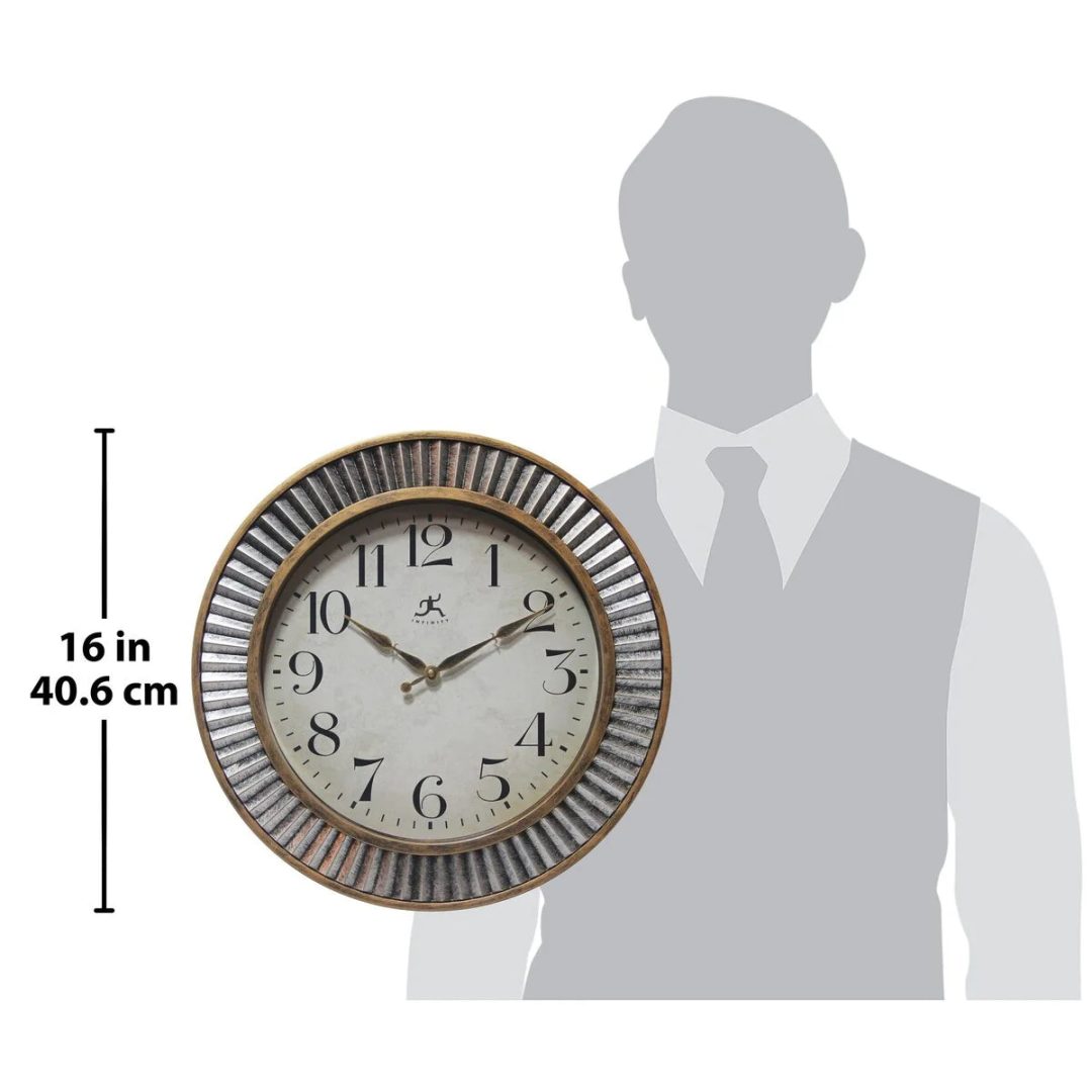 ZenVora 16 Inch Rustic Industrial Wall Clock, Decorative Round Clock for Home
