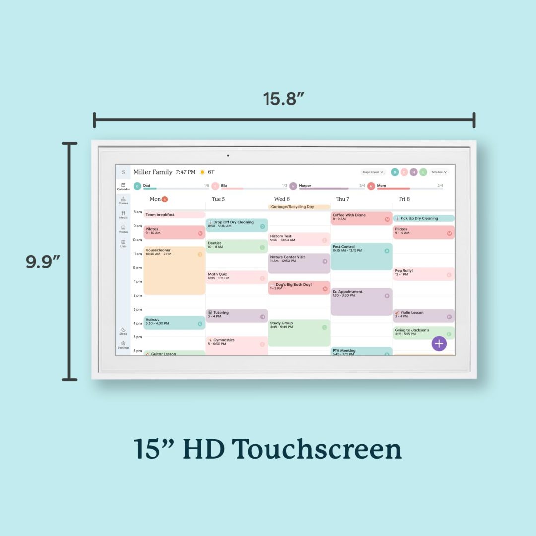 ZenVora 15 Inch Digital Wall Planner & Chore Chart, Smart Family Calendar Organizer Display for Home Organization