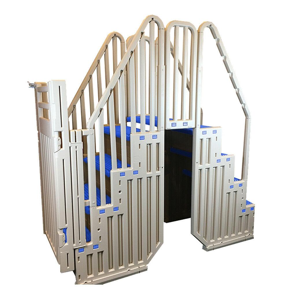 ZenVora Confer Above Ground Pool Steps with Blue Safety Closure, Warm Gray Pool Entry Ladder System
