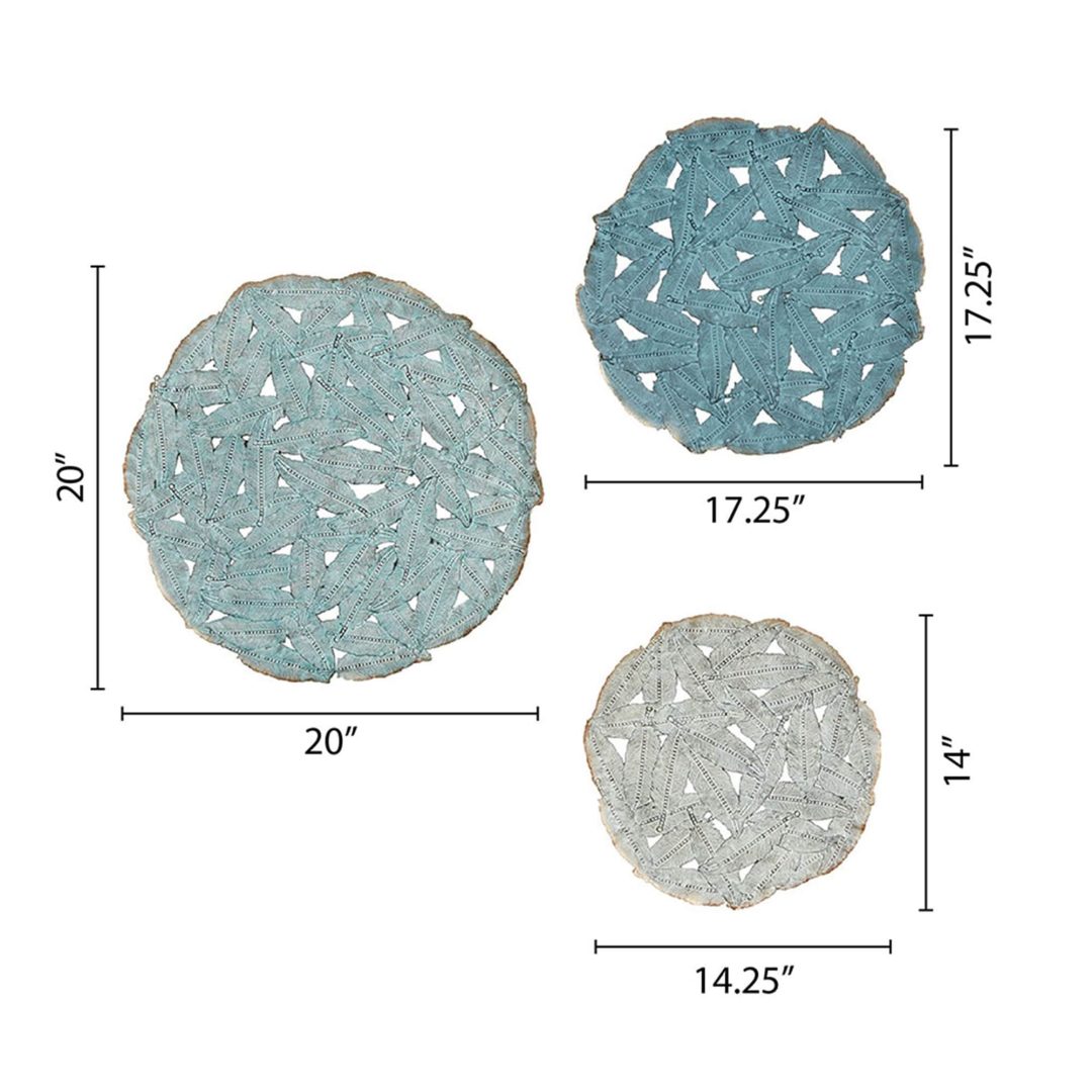 ZenVora Textured Feather 3-Piece Metal Disc Wall Decor Set, Decorative Wall Art for Home