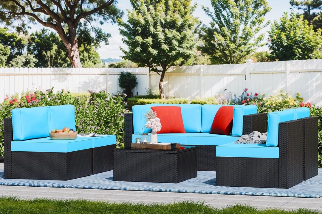 ZenVora 5-Piece All-Weather Patio Furniture Set with Ottoman, Outdoor Wicker Conversation Sofa Set with Cushions for Garden, Deck & Backyard
