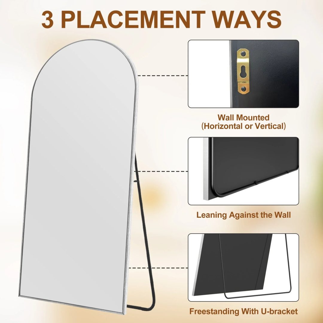 ZenVora Modern Arched Full Length Floor Mirror, Aluminum Alloy Frame Standing Full Body Mirror