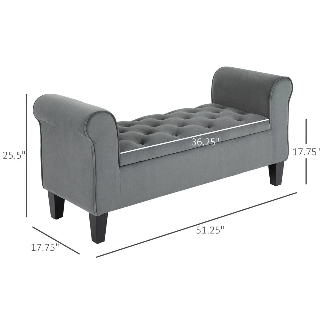 ZenVora Button-Tufted Storage Ottoman Bench, Upholstered Bed Bench with Rolled Armrests for Bedroom, Living Room and Hallway