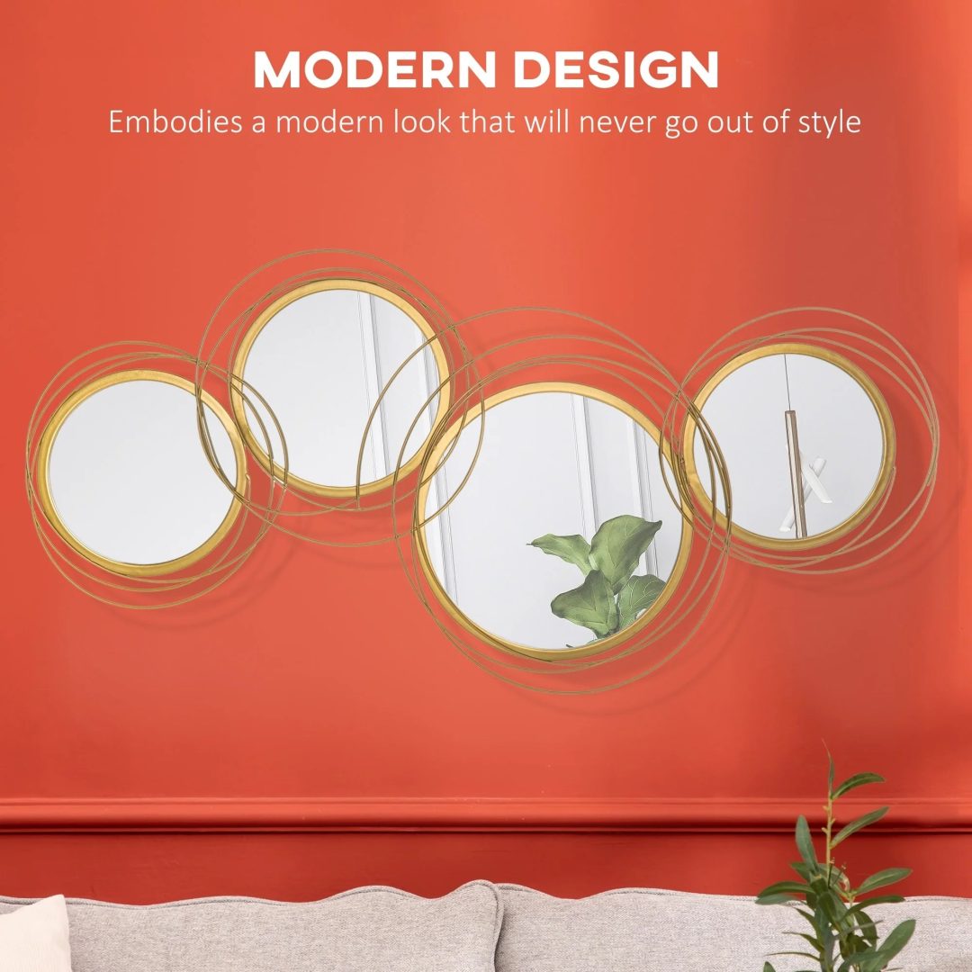 ZenVora Modern Gold Metal Wall Art with Mirror, Decorative Hanging Wall Sculpture for Living Room, Bedroom and Dining Room