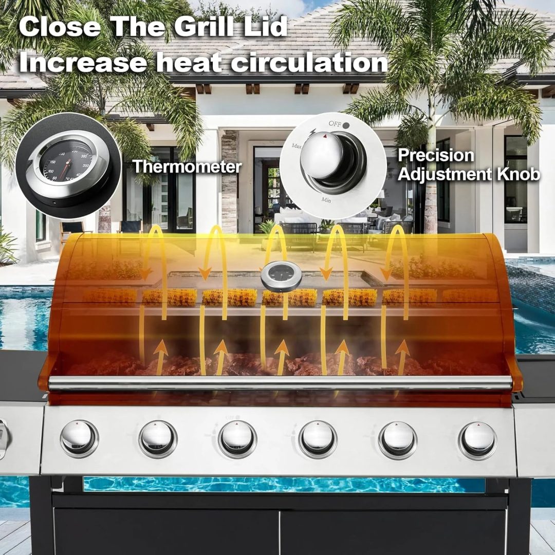 ZenVora 4-Burner Propane Gas Grill with Cast Iron Grates, Side Stove and 44,000 BTU Stainless Steel Burners