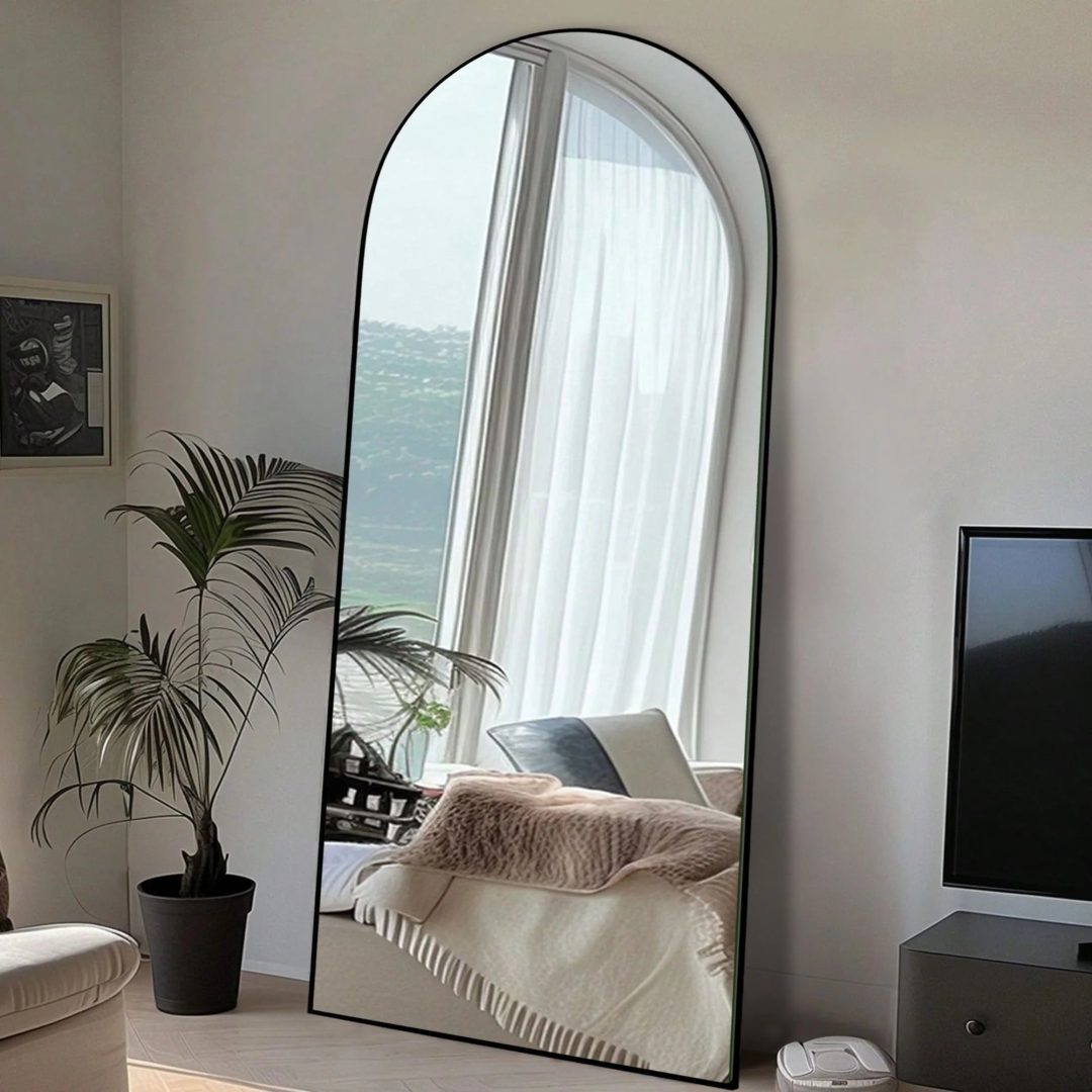 ZenVora Arched Full Length Wood Floor Mirror, Full Body Standing and Wall Mounted Mirror for Bedroom, Living Room and Home Decor