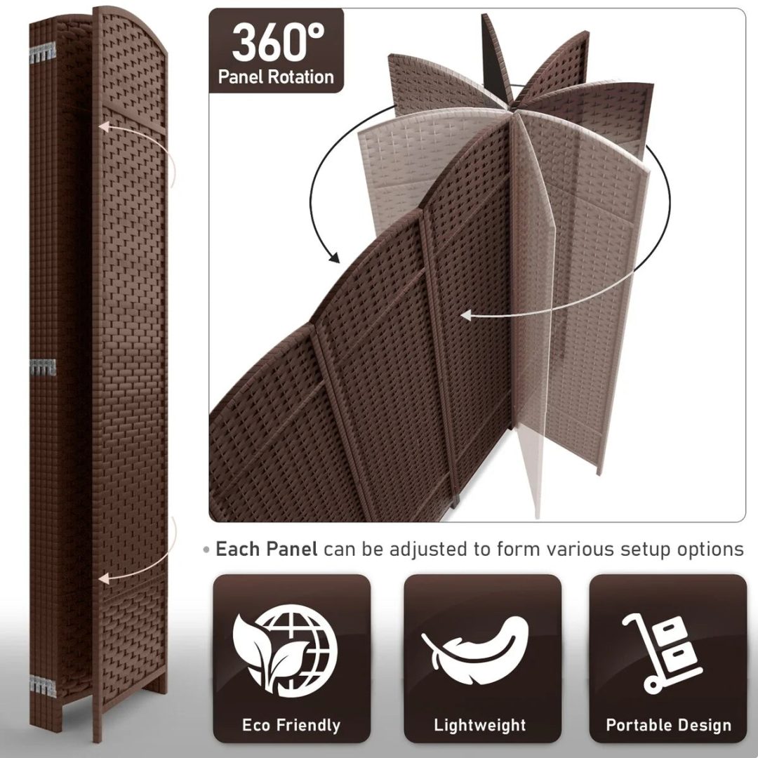 ZenVora 6 Panel Room Divider, 6ft Tall Extra Wide Folding Privacy Screen with Hand-Woven Mesh Panels