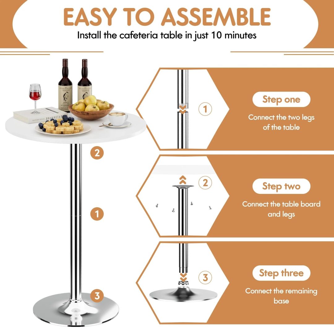 ZenVora Round Bistro Pub Table, Bar Height Cocktail Table with Metal Base and MDF Top, 23.8 Inch